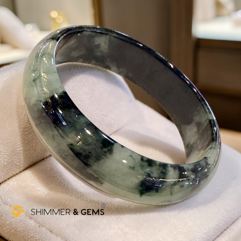 Burma Jadeite Type A Bangle (Black, Gray & Green) 59mm Code 15