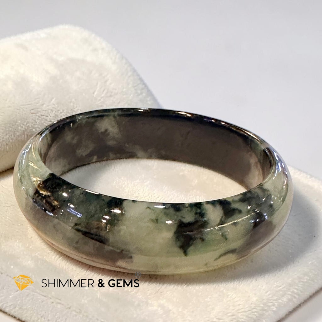 Burma Jadeite Type A Bangle (Black, Gray & Green) 59mm Code 15