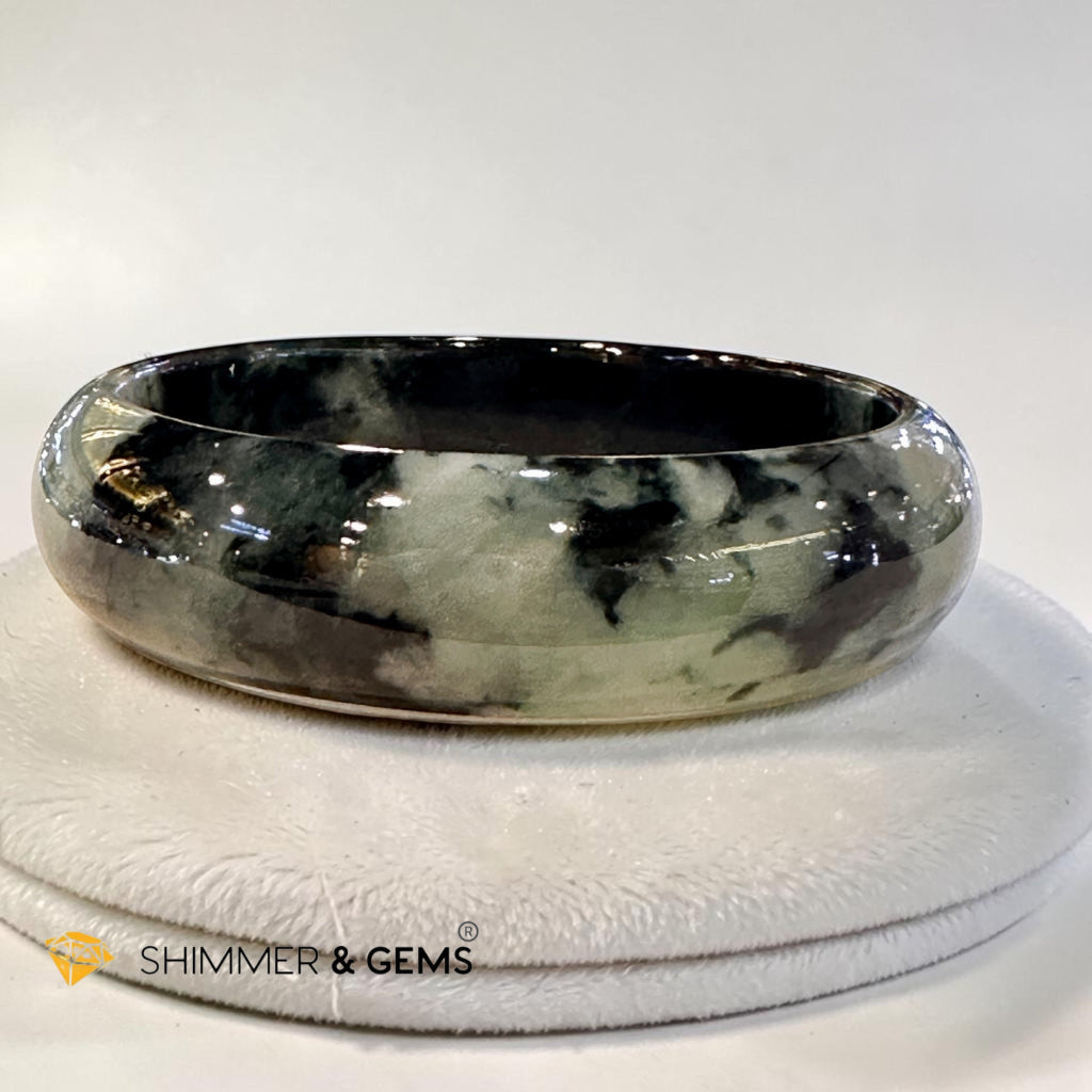 Burma Jadeite Type A Bangle (Black, Gray & Green) 59mm Code 15