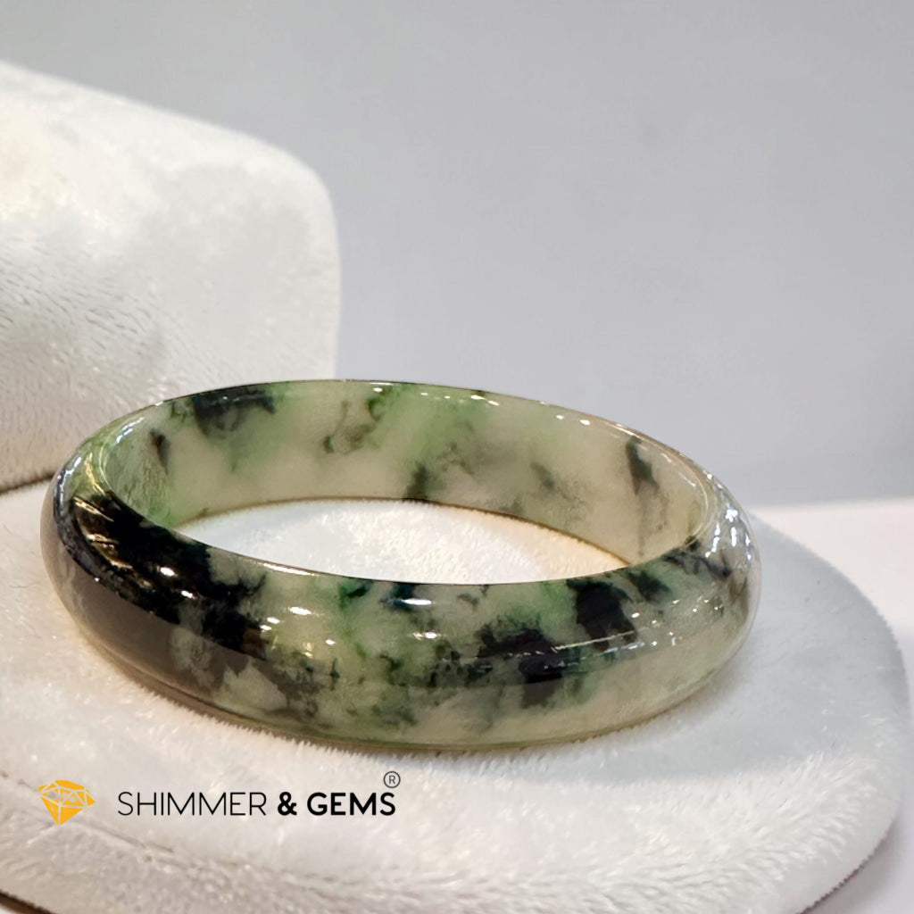 Burma Jadeite Type A Bangle (Light Green & Black) 58mm Code 12