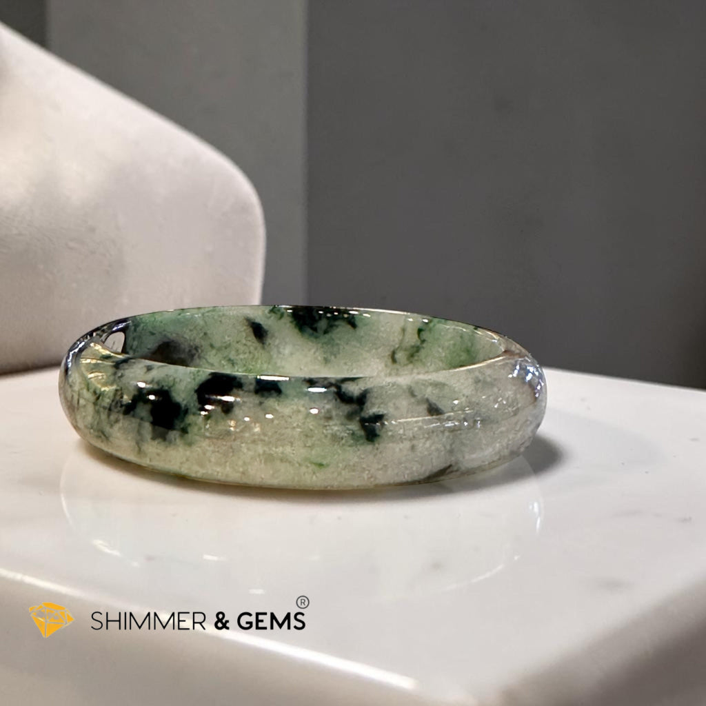 Burma Jadeite Type A Bangle (Light Green & Black) 58mm Code 12