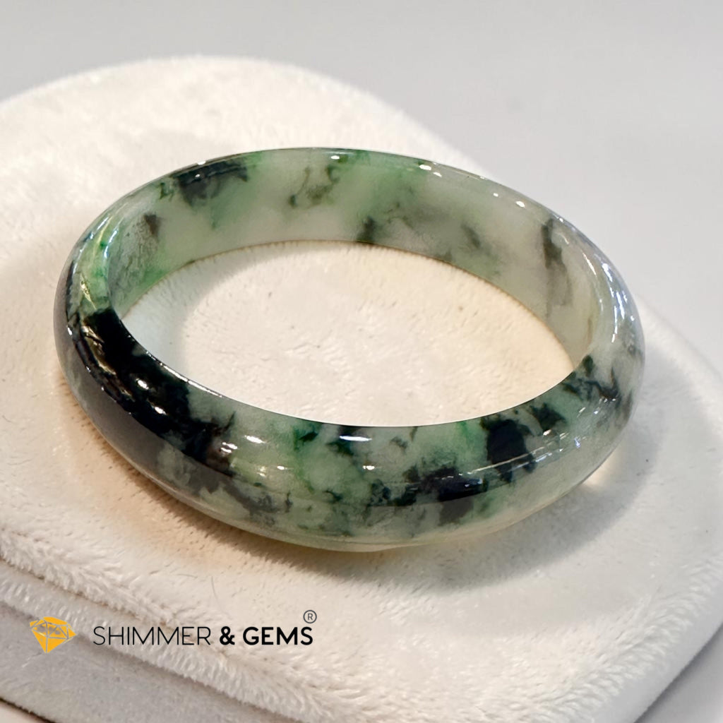 Burma Jadeite Type A Bangle (Light Green & Black) 58mm Code 12