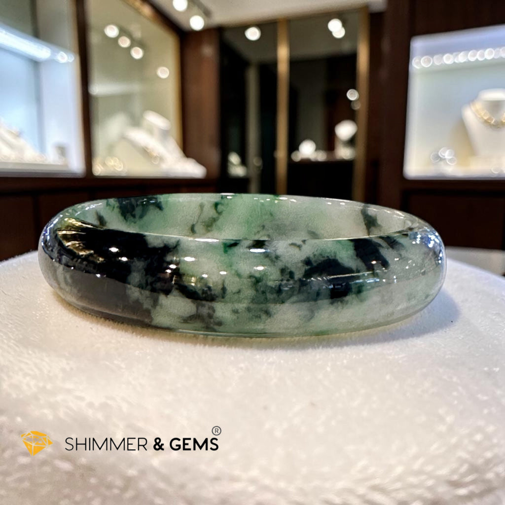 Burma Jadeite Type A Bangle (Light Green & Black) 58mm Code 12