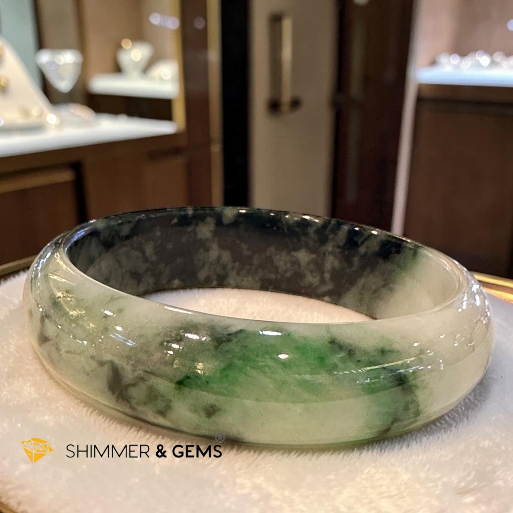 Burma Jadeite Type A Bangle (Light Green & Black) 58mm Code 13