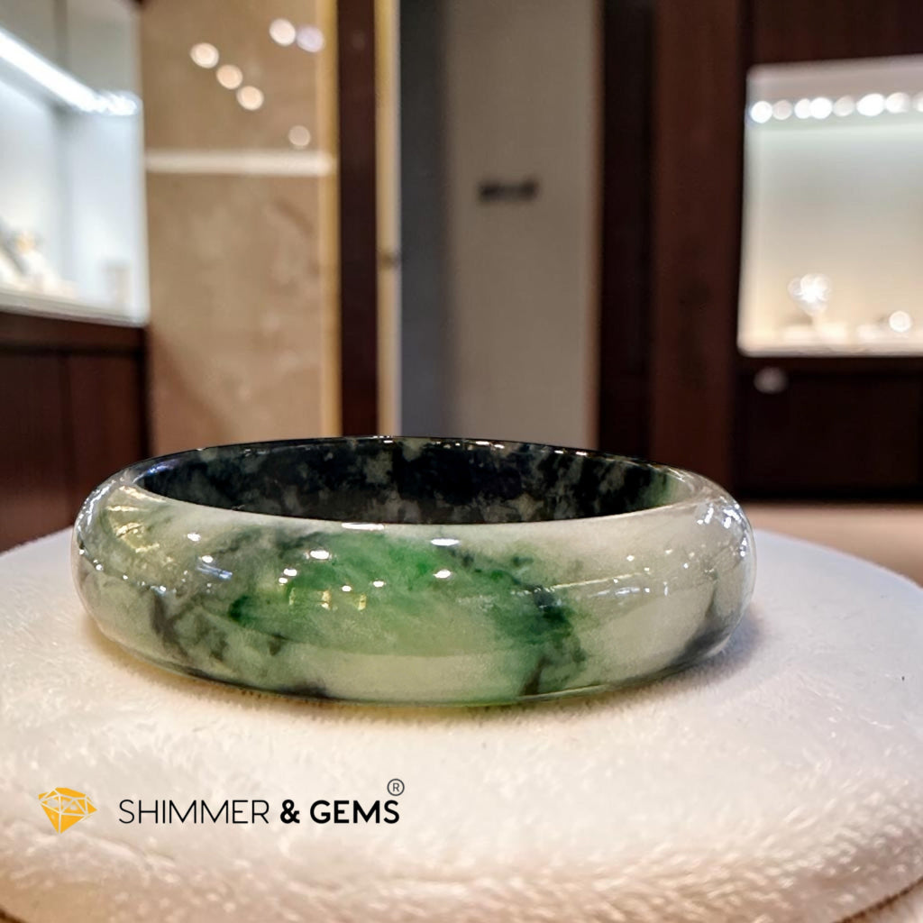 Burma Jadeite Type A Bangle (Light Green & Black) 58mm Code 13