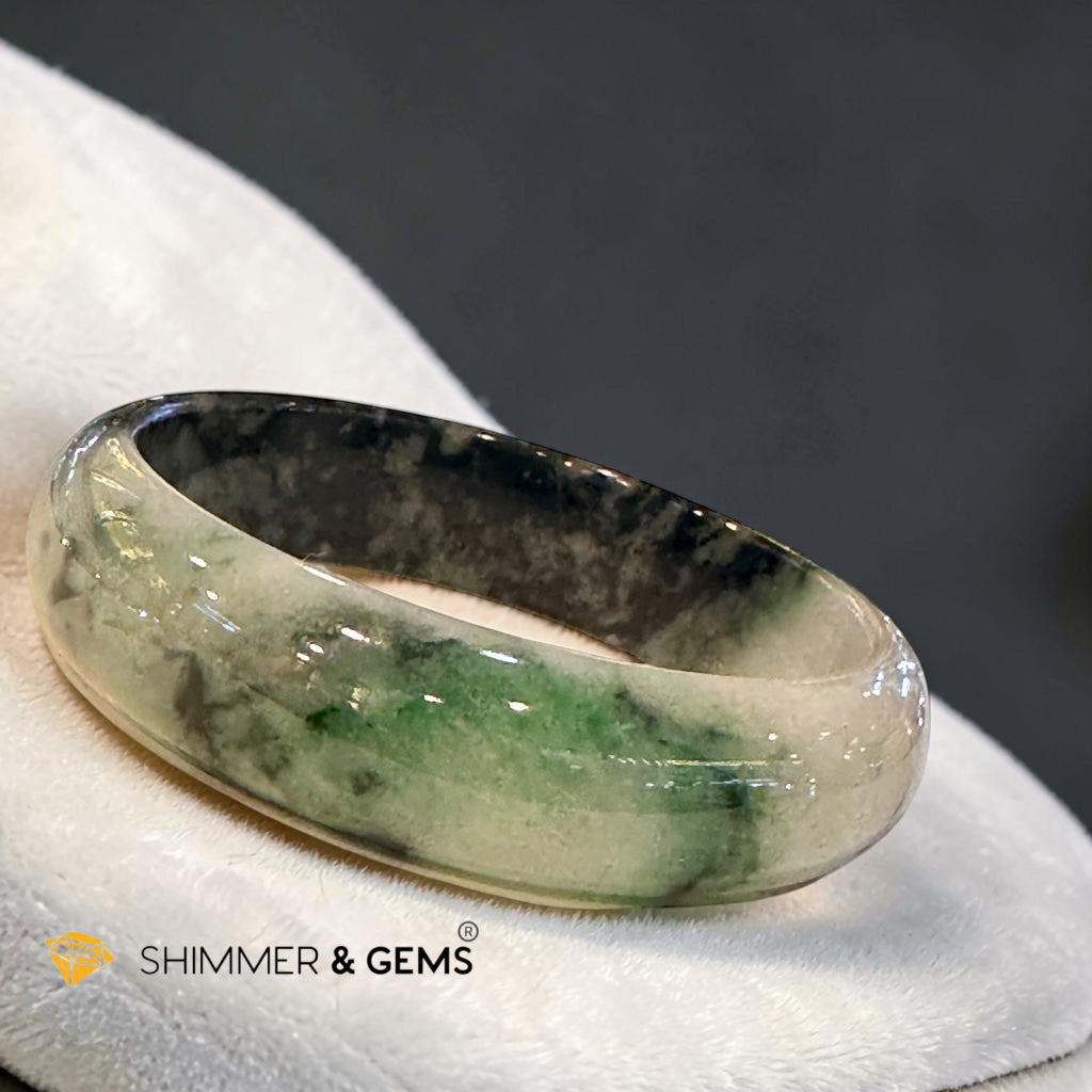Burma Jadeite Type A Bangle (Light Green & Black) 58mm Code 13