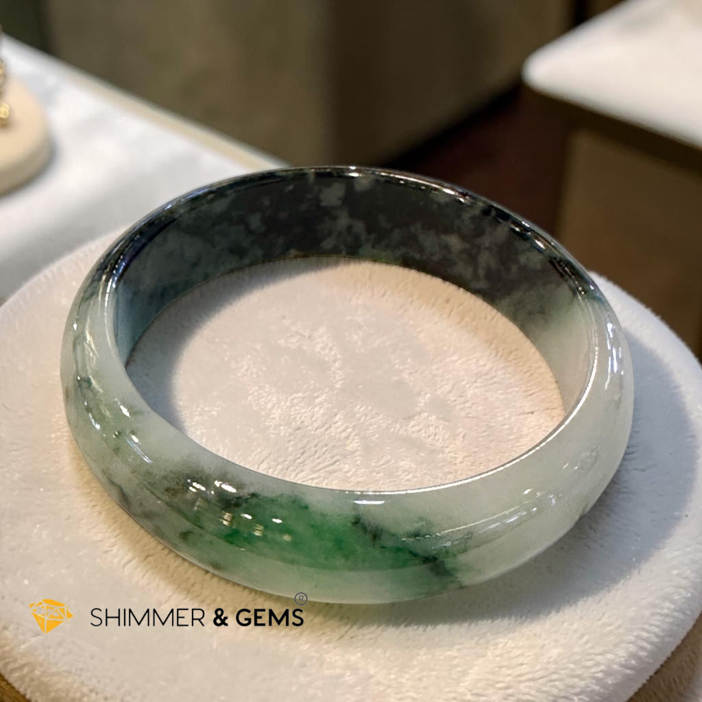 Burma Jadeite Type A Bangle (Light Green & Black)