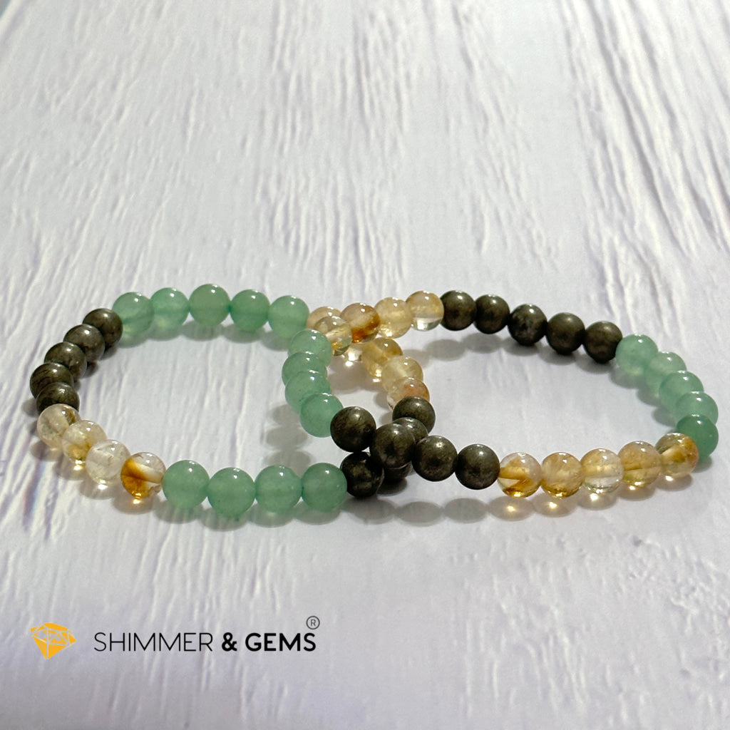Business Luck Remedy Bracelet (Pyrite, Citrine, Aventurine 6mm)