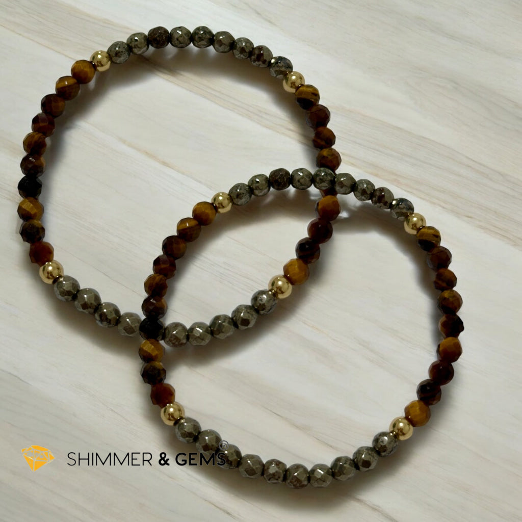 Business Triumph Bracelet (Tiger’s Eye and Pyrite 4mm faceted with Stainless Steel Beads)