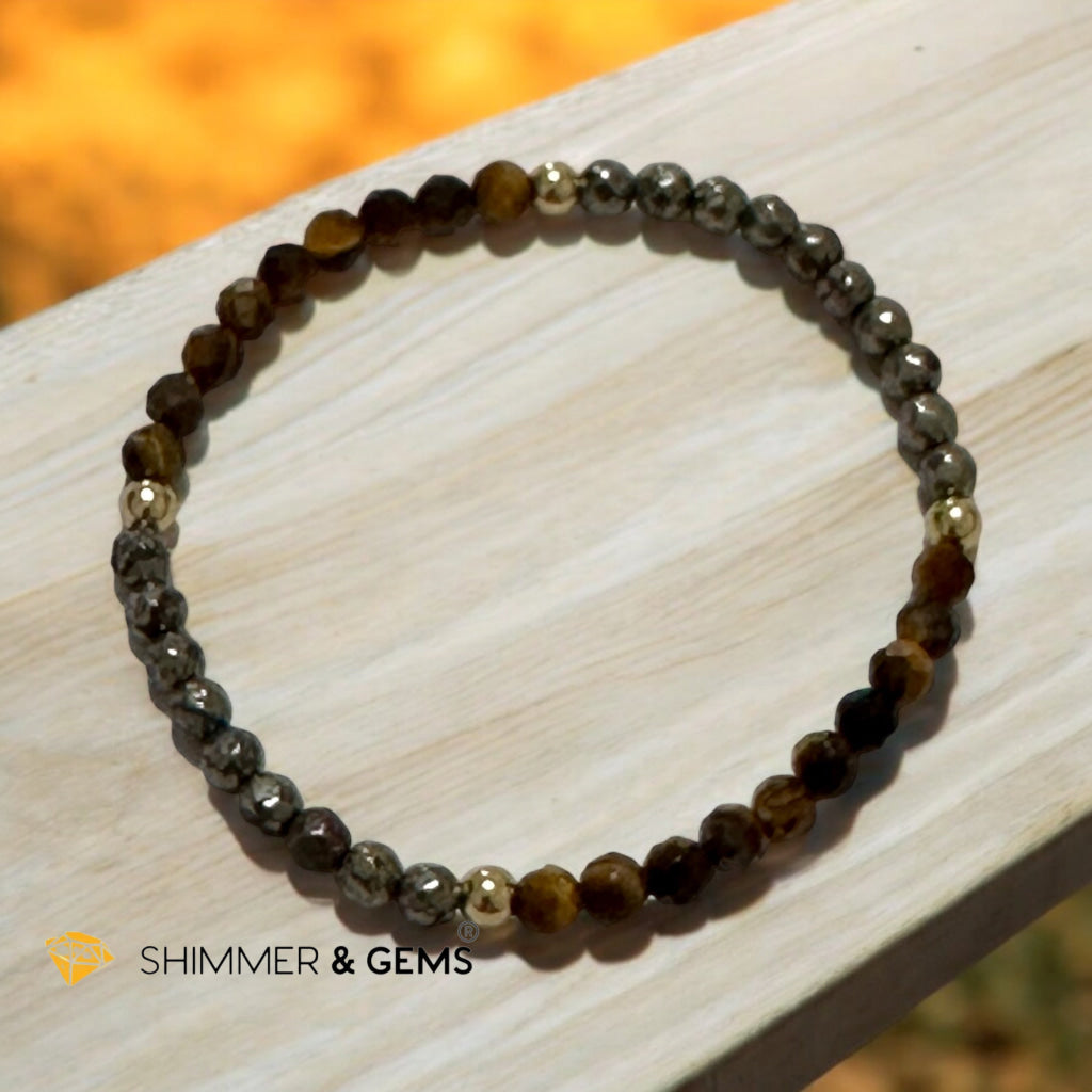 Business Triumph Bracelet (Tiger’s Eye and Pyrite 4mm faceted with Stainless Steel Beads)