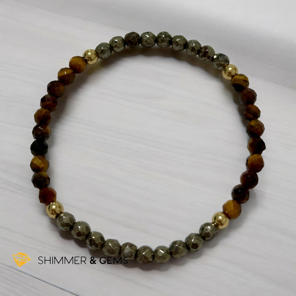 Business Triumph Bracelet (Tiger’s Eye and Pyrite 4mm faceted with Stainless Steel Beads)