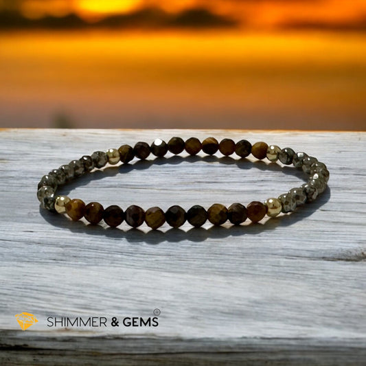 Business Triumph Bracelet (Tiger’s Eye and Pyrite 4mm faceted with Stainless Steel Beads)