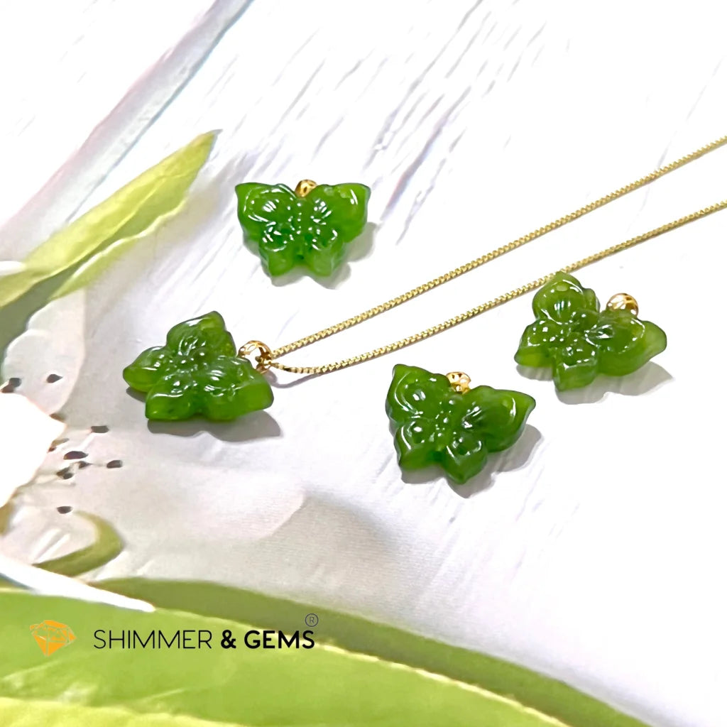 Butterfly Jade Nephrite 18k Gold Pendant