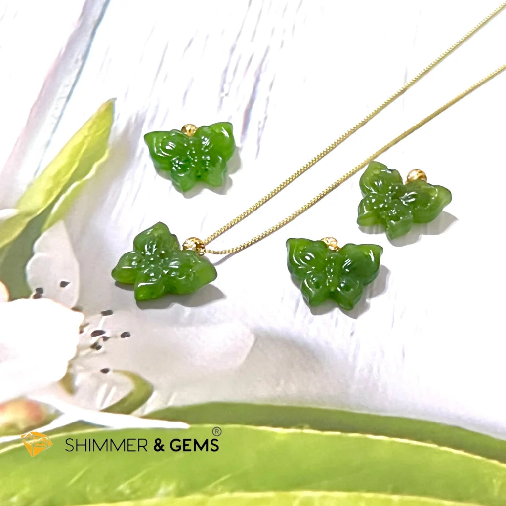 Butterfly Jade Nephrite 18k Gold Pendant