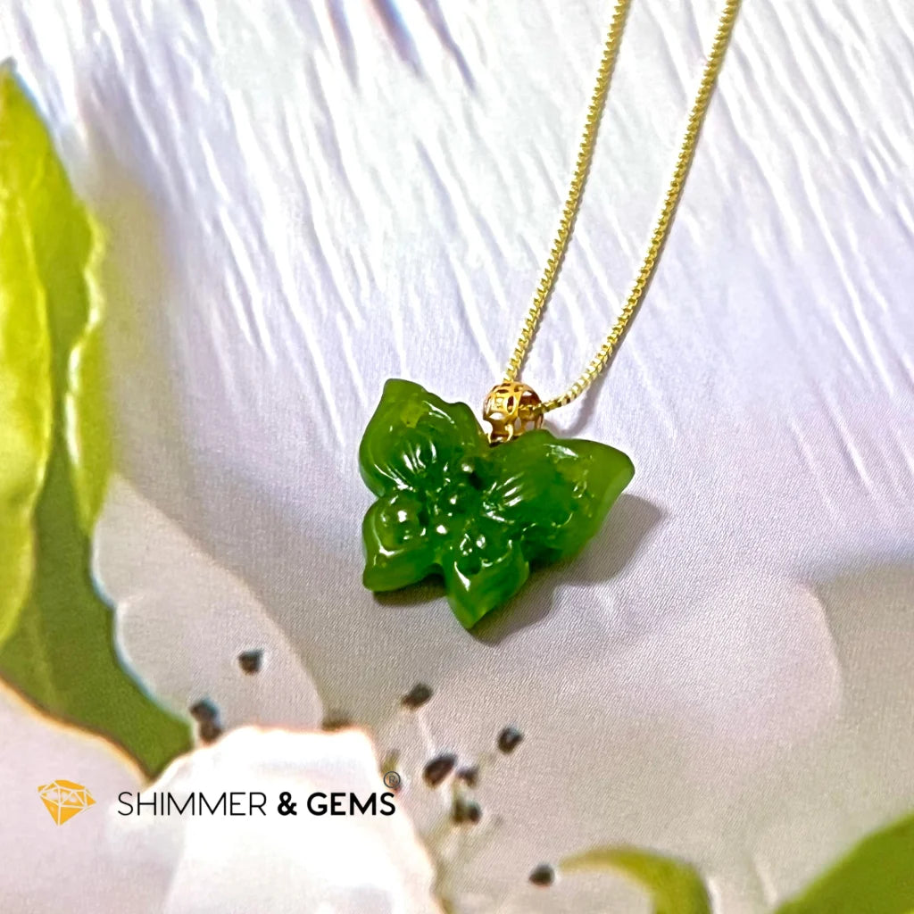 Butterfly Jade Nephrite 18k Gold Pendant