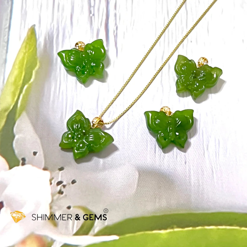 Butterfly Jade Nephrite 18k Gold Pendant