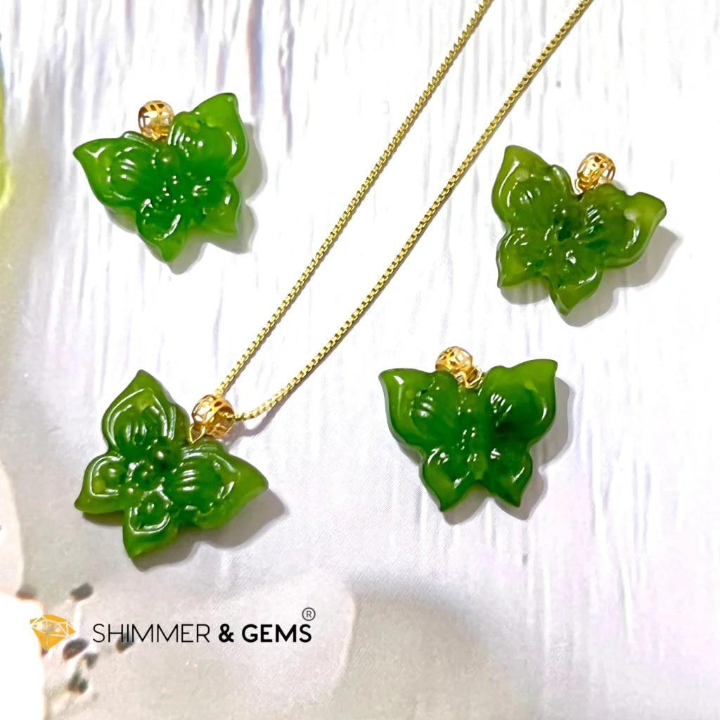 Butterfly Jade Nephrite 18k Gold Pendant