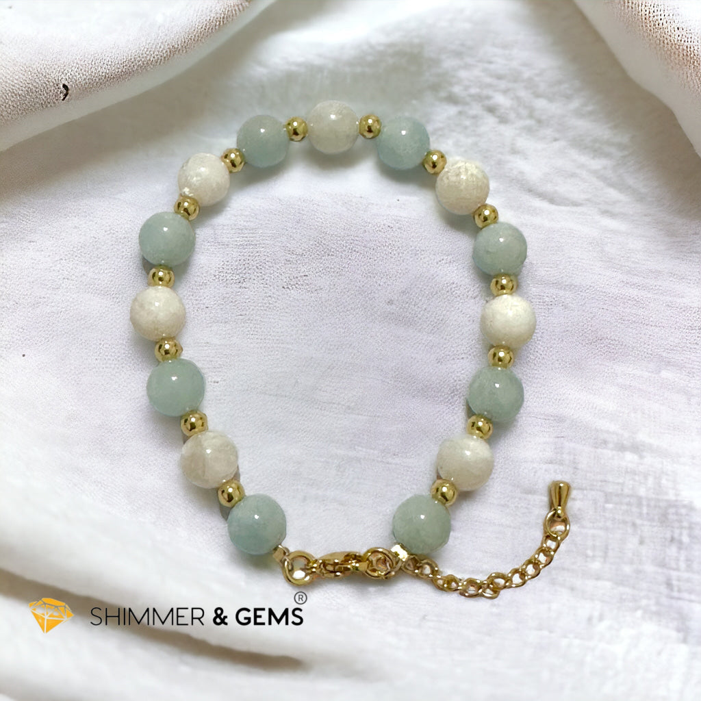 Calming Bracelet (Aquamarine, Moonstone 8mm with stainless steel chain and beads)