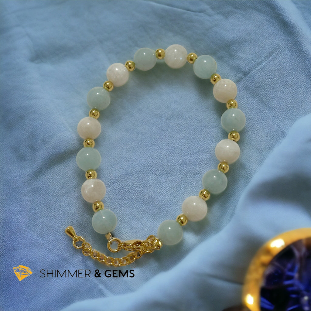 Calming Bracelet (Aquamarine, Moonstone 8mm with stainless steel chain and beads)