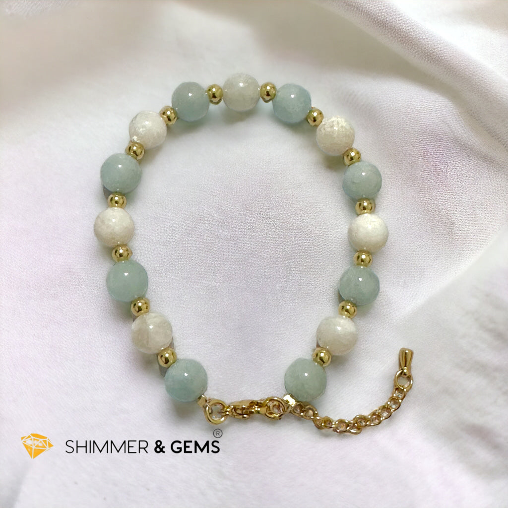 Calming Bracelet (Aquamarine, Moonstone 8mm with stainless steel chain and beads)