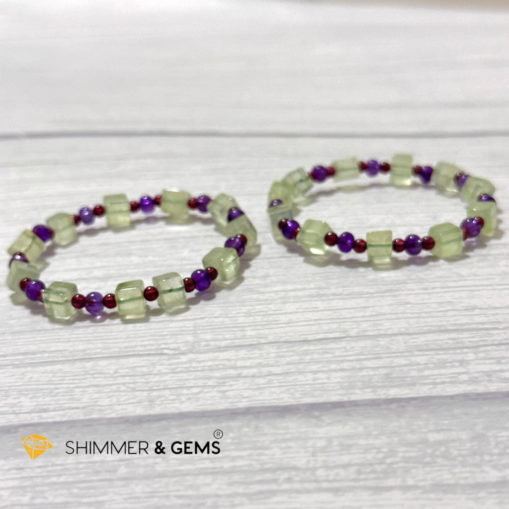 Calmness & Joy Bracelet (Prehnite, Amethyst and Garnet)