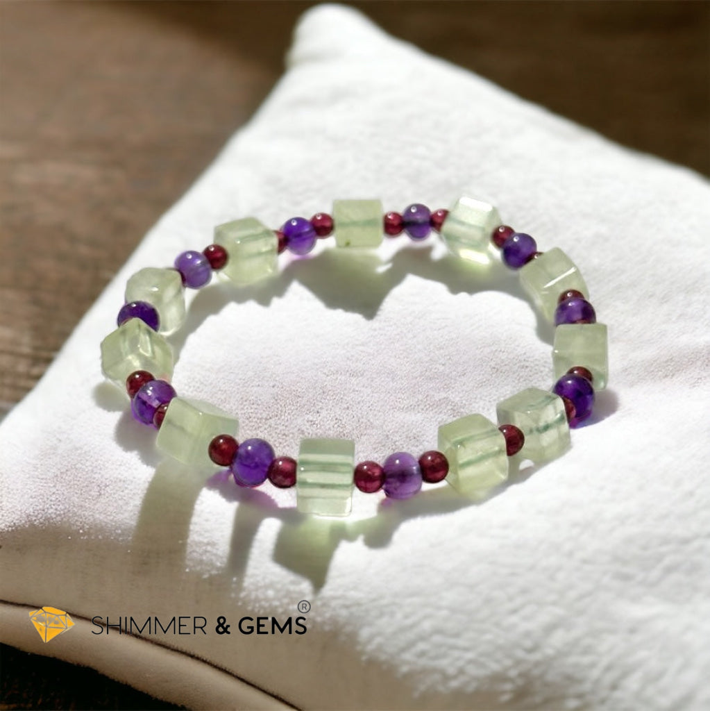 Calmness & Joy Bracelet (Prehnite, Amethyst and Garnet)