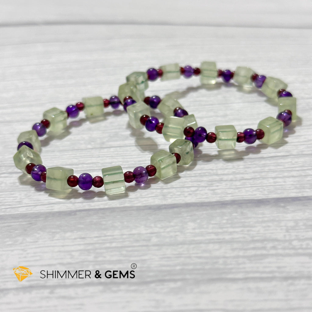 Calmness & Joy Bracelet (Prehnite, Amethyst and Garnet)