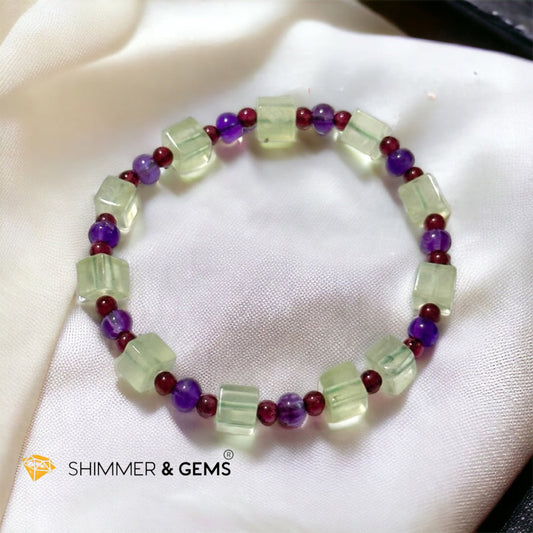 Calmness & Joy Bracelet (Prehnite, Amethyst and Garnet)