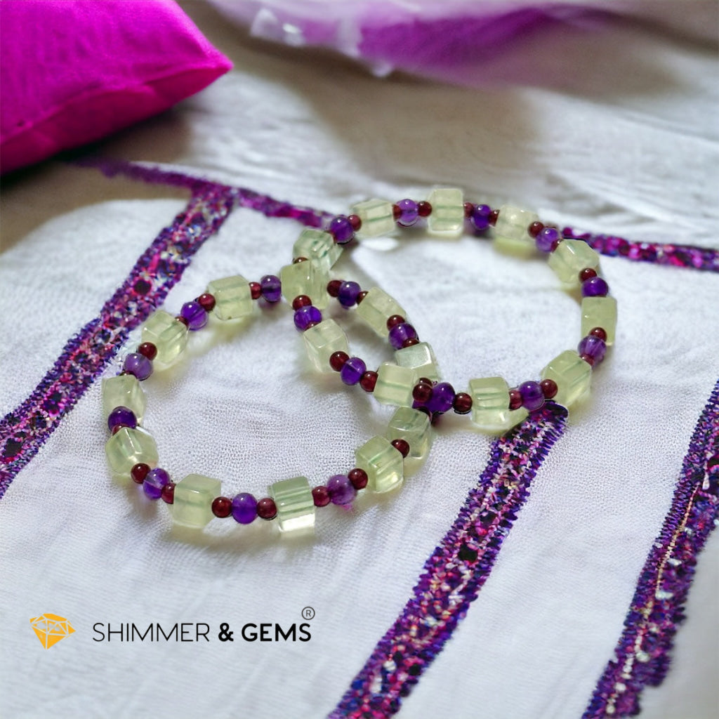 Calmness & Joy Bracelet (Prehnite, Amethyst and Garnet)