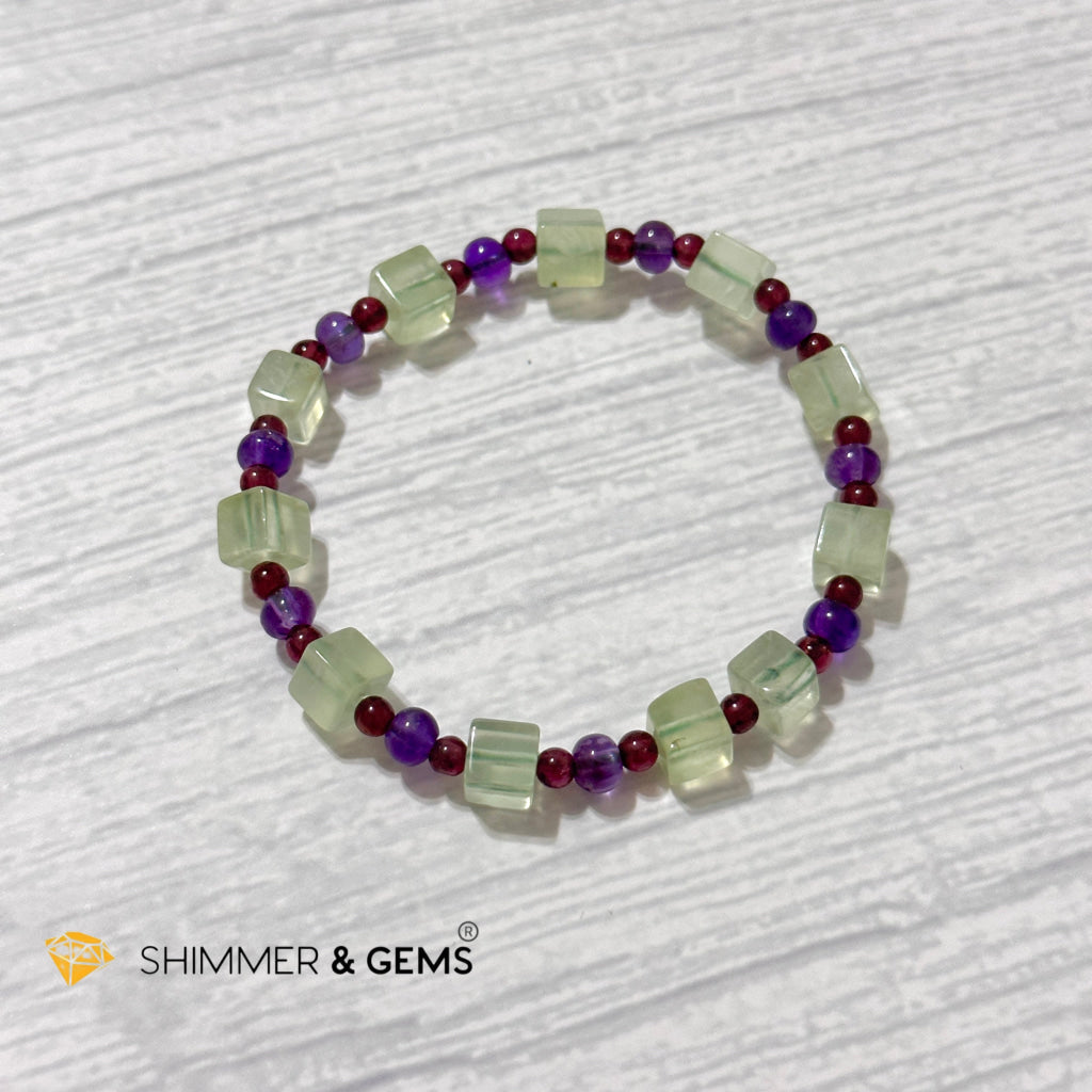 Calmness & Joy Bracelet (Prehnite, Amethyst and Garnet)