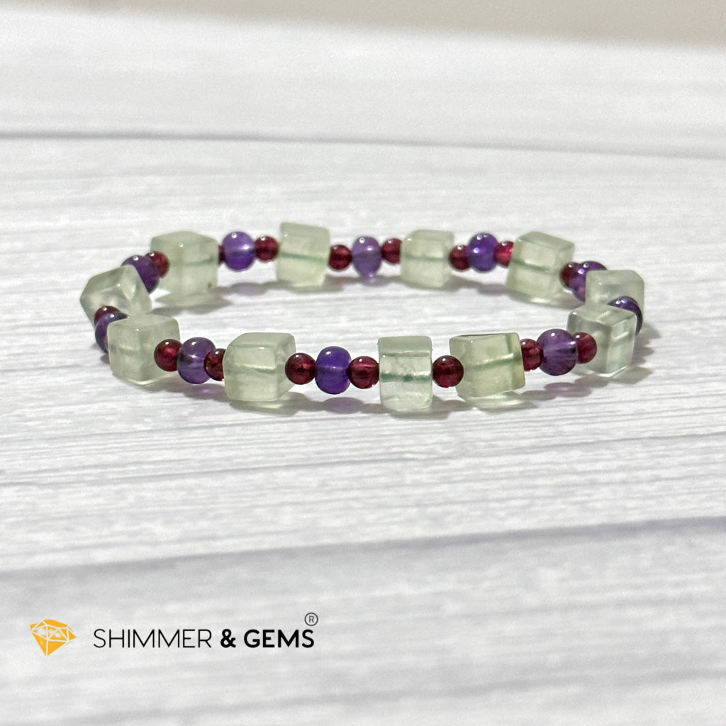 Calmness & Joy Bracelet (Prehnite, Amethyst and Garnet)