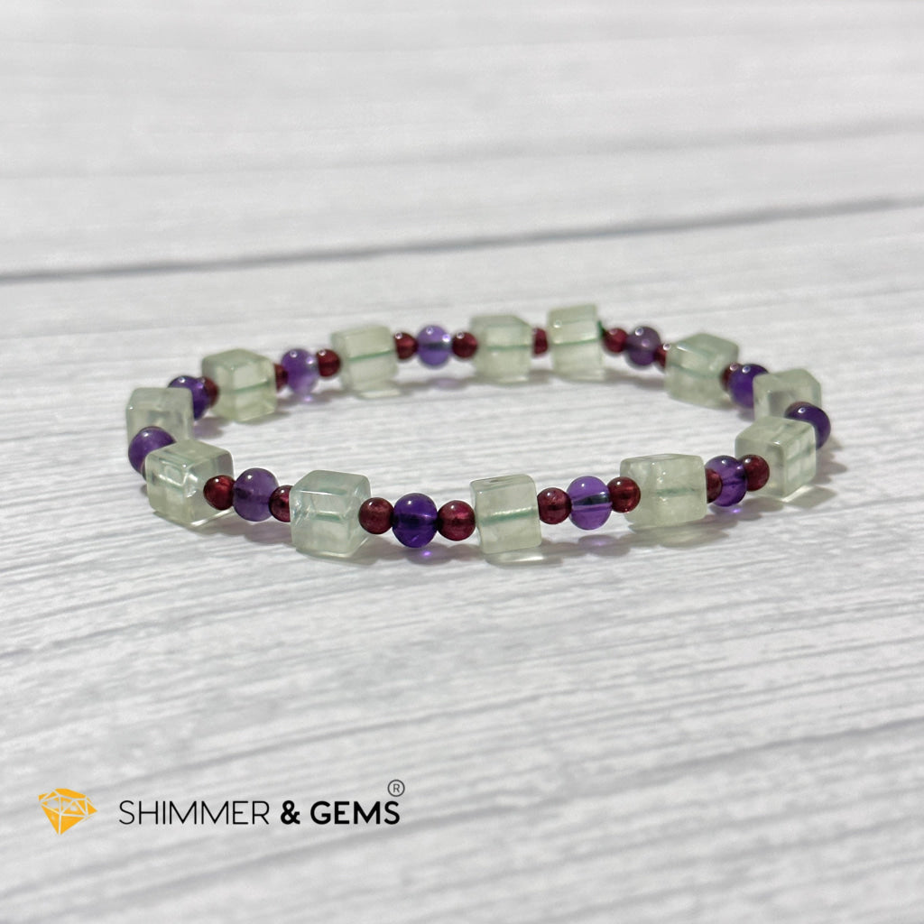 Calmness & Joy Bracelet (Prehnite, Amethyst and Garnet)