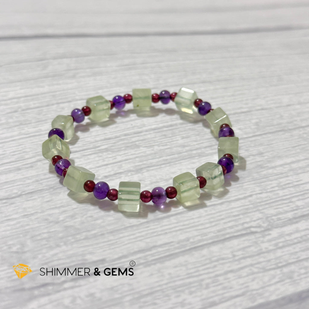 Calmness & Joy Bracelet (Prehnite, Amethyst and Garnet)
