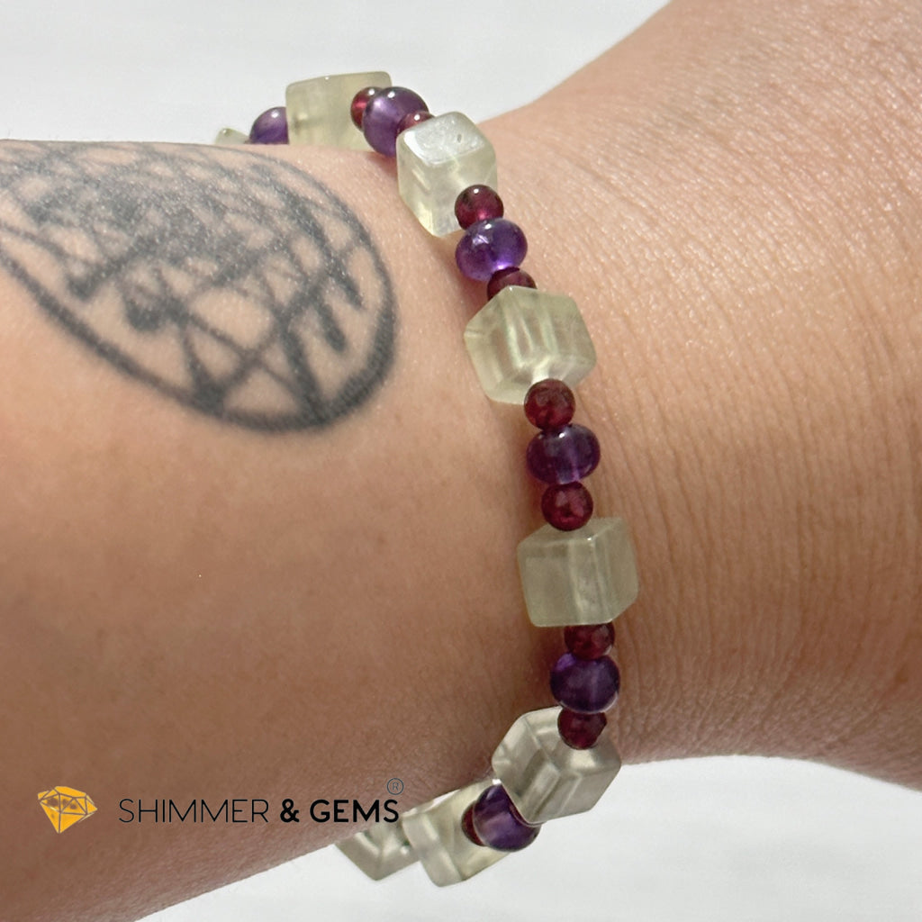 Calmness & Joy Bracelet (Prehnite, Amethyst and Garnet)