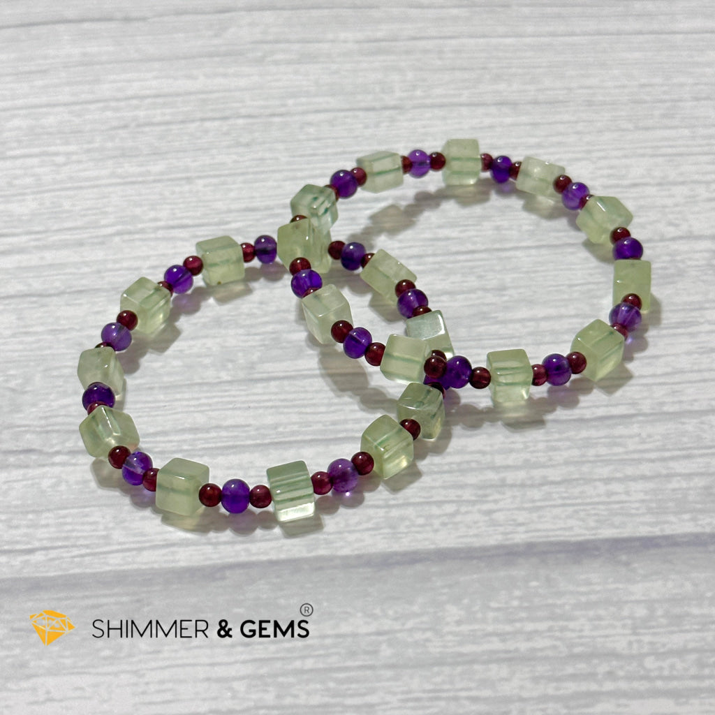 Calmness & Joy Bracelet (Prehnite, Amethyst and Garnet)
