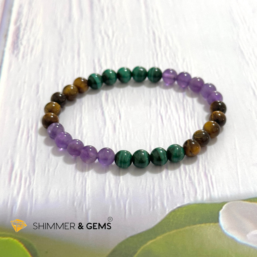 Career & Success Luck Remedy Bracelet 6mm (Amethyst, Tiger’s Eye & Malachite)