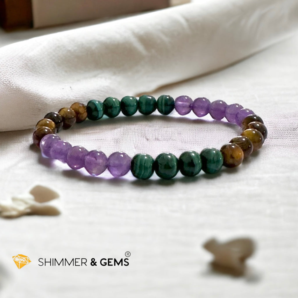 Career & Success Luck Remedy Bracelet 6mm (Amethyst, Tiger’s Eye & Malachite)