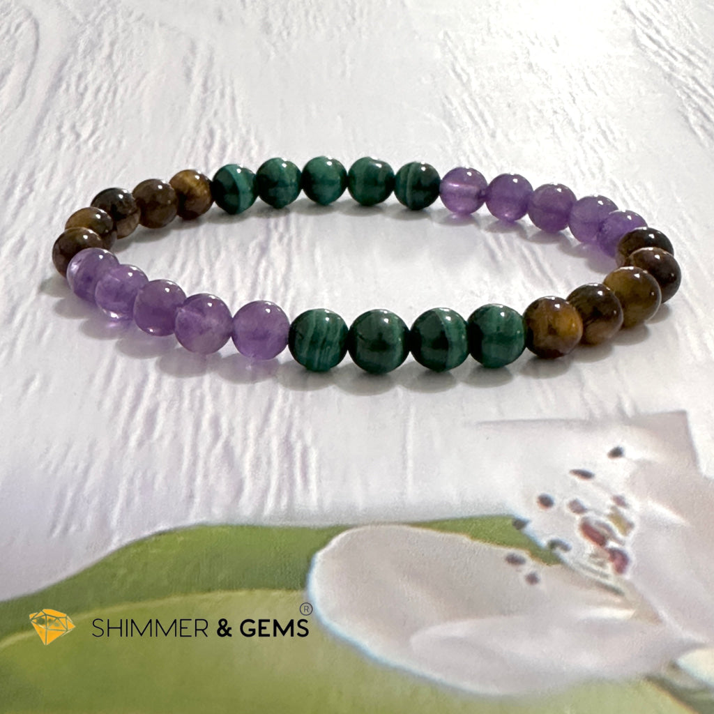 Career & Success Luck Remedy Bracelet 6mm (Amethyst, Tiger’s Eye & Malachite)