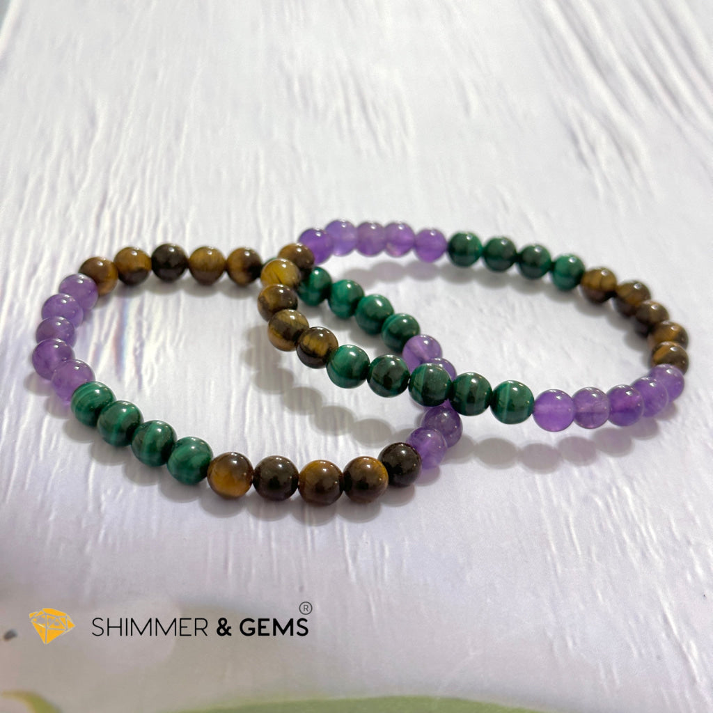 Career & Success Luck Remedy Bracelet 6mm (Amethyst, Tiger’s Eye & Malachite)