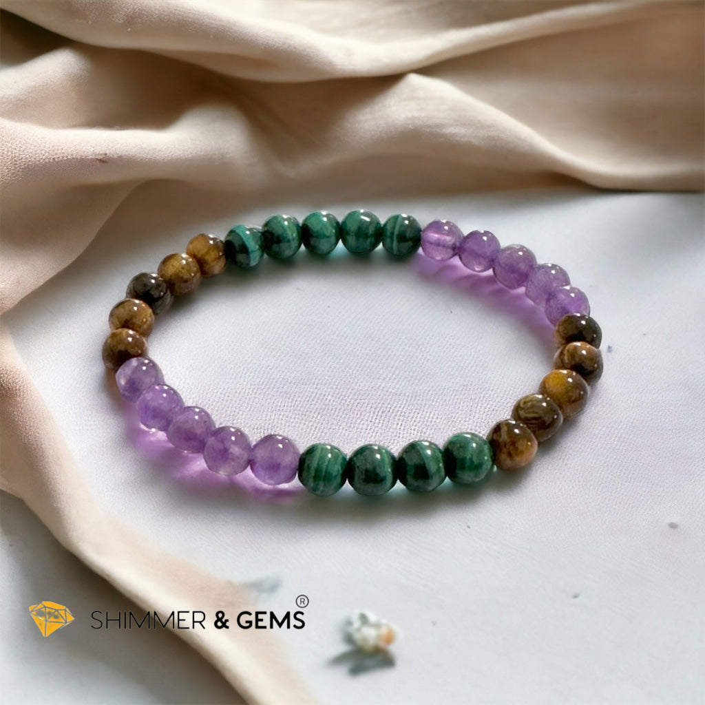 Career & Success Luck Remedy Bracelet 6mm (Amethyst, Tiger’s Eye & Malachite)