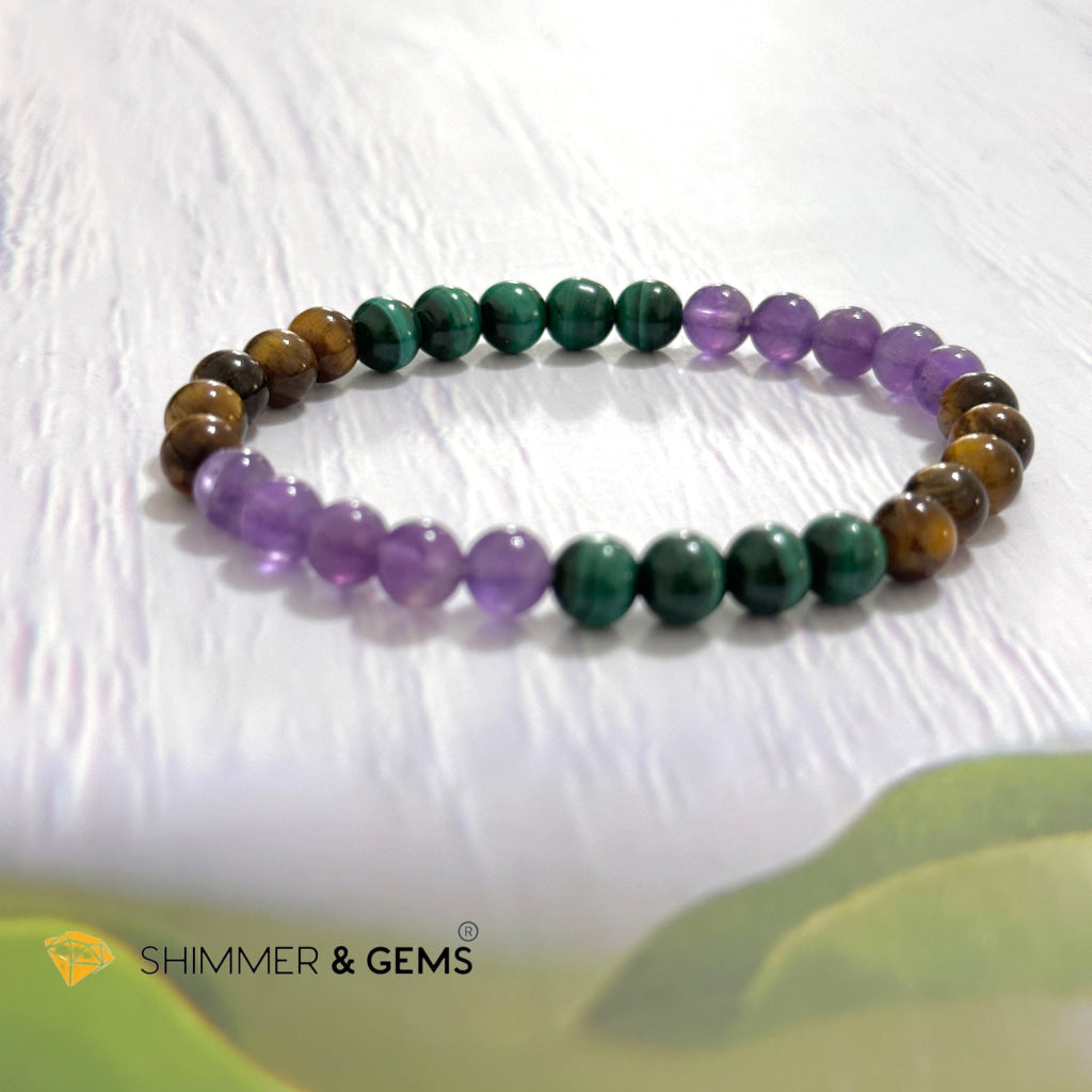 Career & Success Luck Remedy Bracelet 6mm (Amethyst, Tiger’s Eye & Malachite)