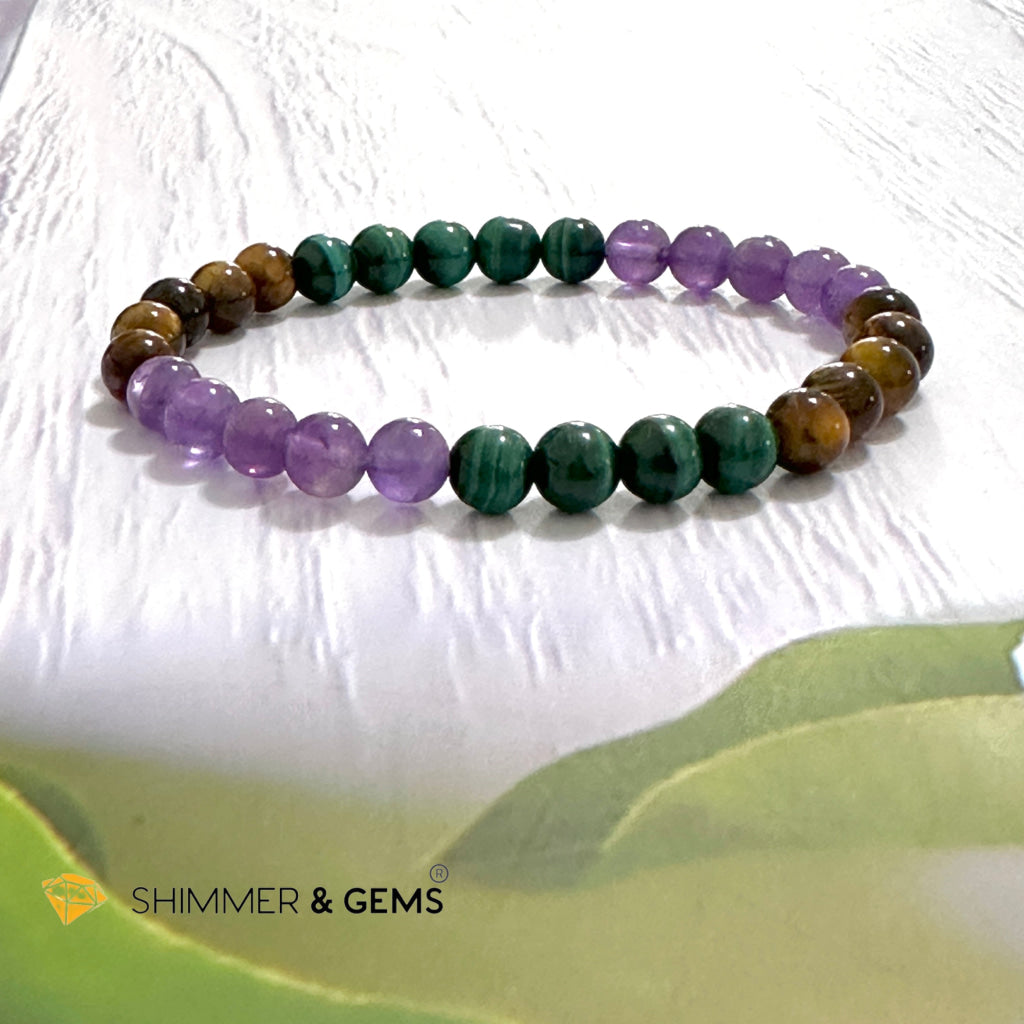 Career & Success Luck Remedy Bracelet 6mm (Amethyst, Tiger’s Eye & Malachite)