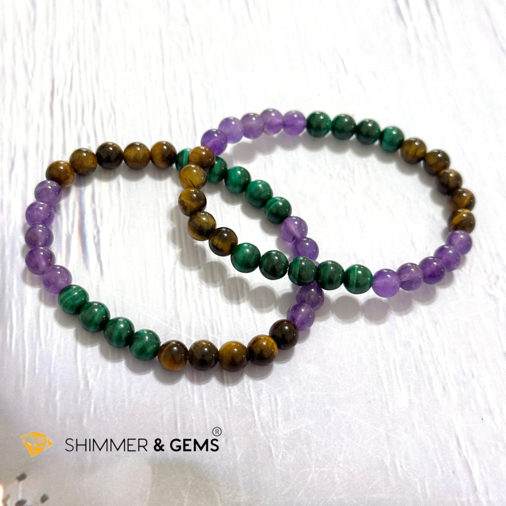 Career & Success Luck Remedy Bracelet 6mm (Amethyst, Tiger’s Eye & Malachite)