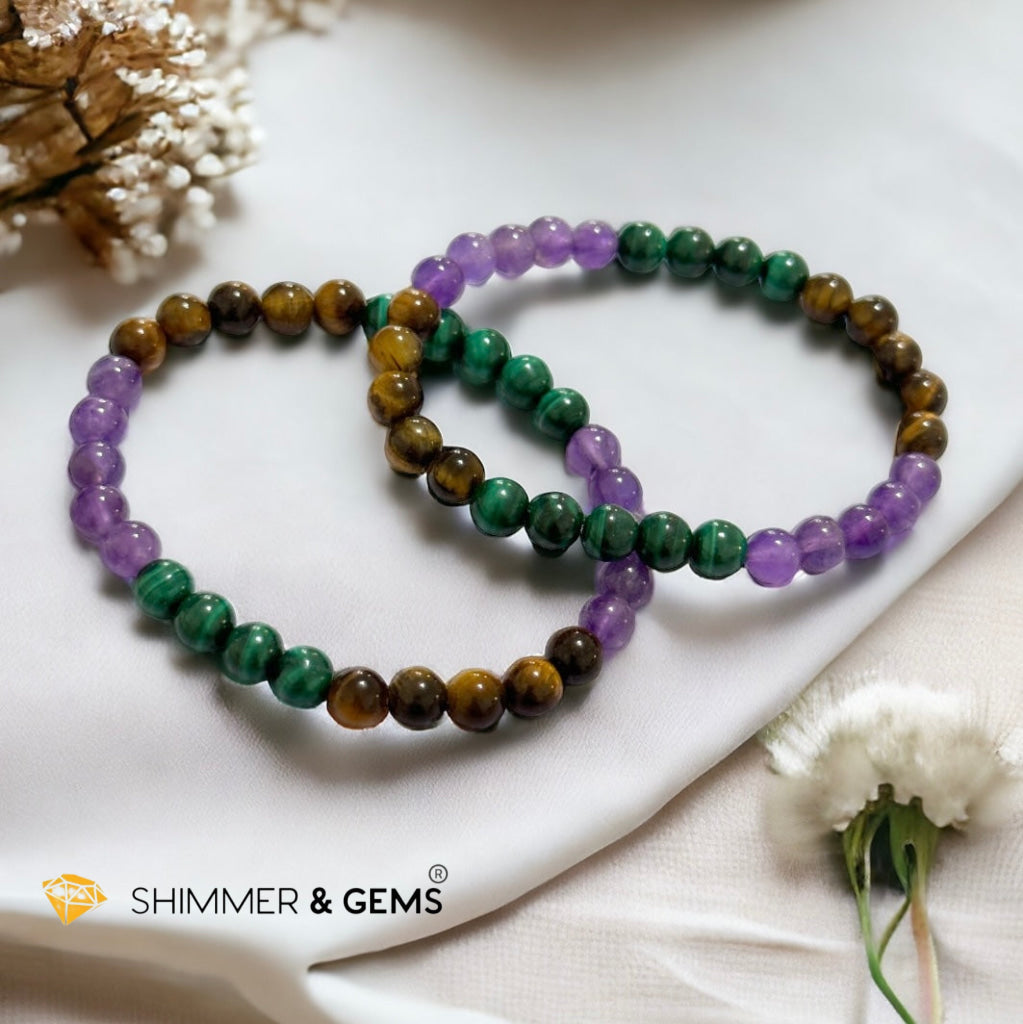 Career & Success Luck Remedy Bracelet 6mm (Amethyst, Tiger’s Eye & Malachite)