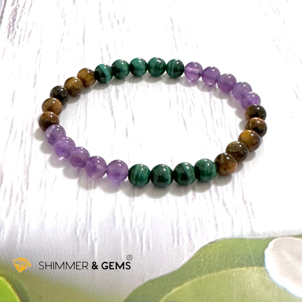 Career & Success Luck Remedy Bracelet 6mm (Amethyst, Tiger’s Eye & Malachite)