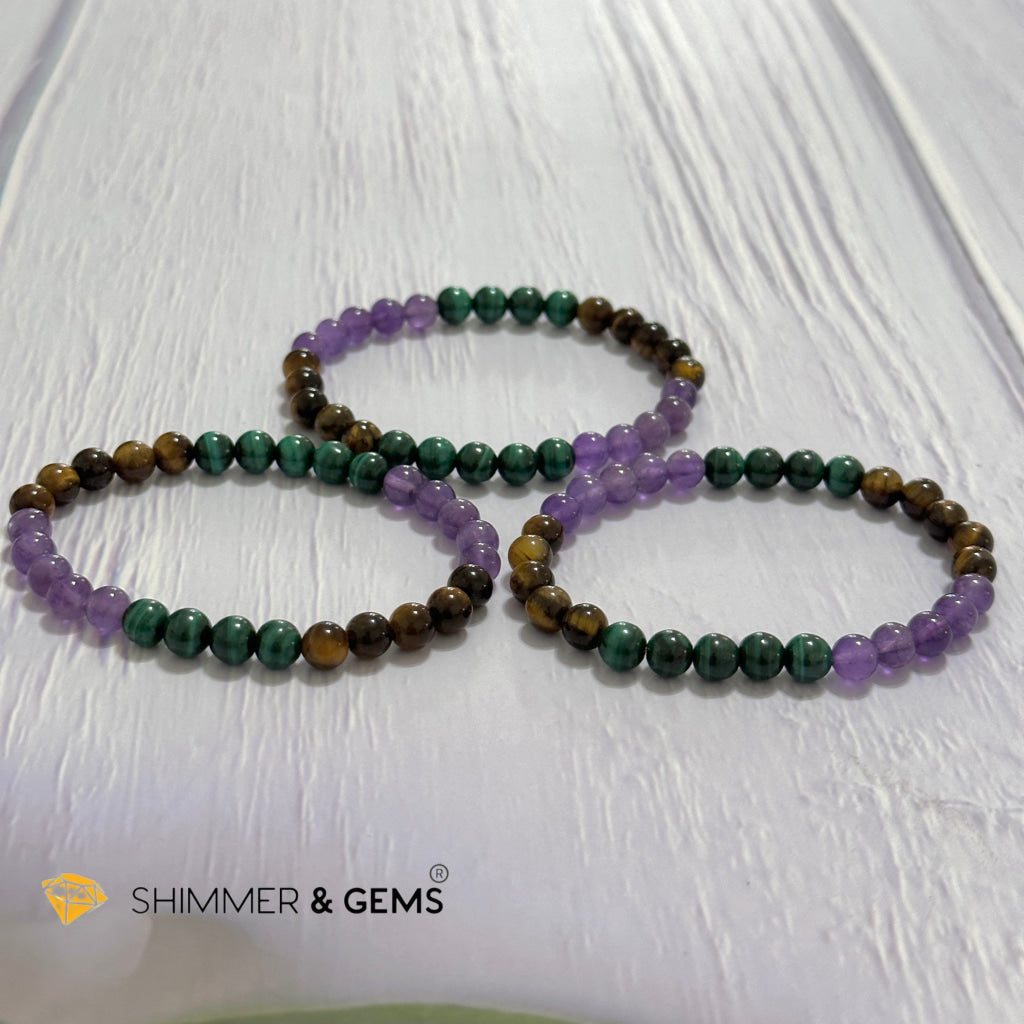 Career & Success Luck Remedy Bracelet 6mm (Amethyst, Tiger’s Eye & Malachite)