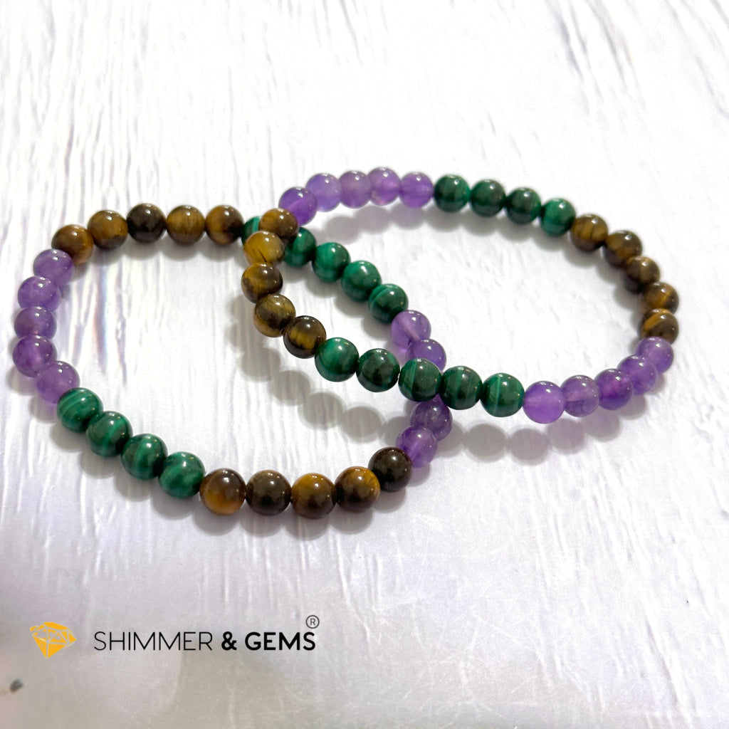 Career & Success Luck Remedy Bracelet 6mm (Amethyst, Tiger’s Eye & Malachite)