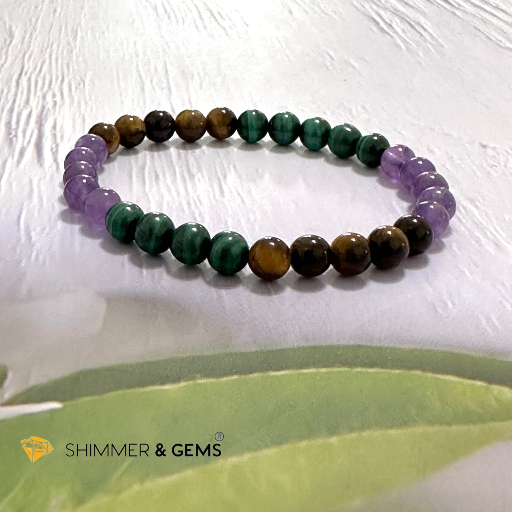 Career & Success Luck Remedy Bracelet 6mm (Amethyst, Tiger’s Eye & Malachite)