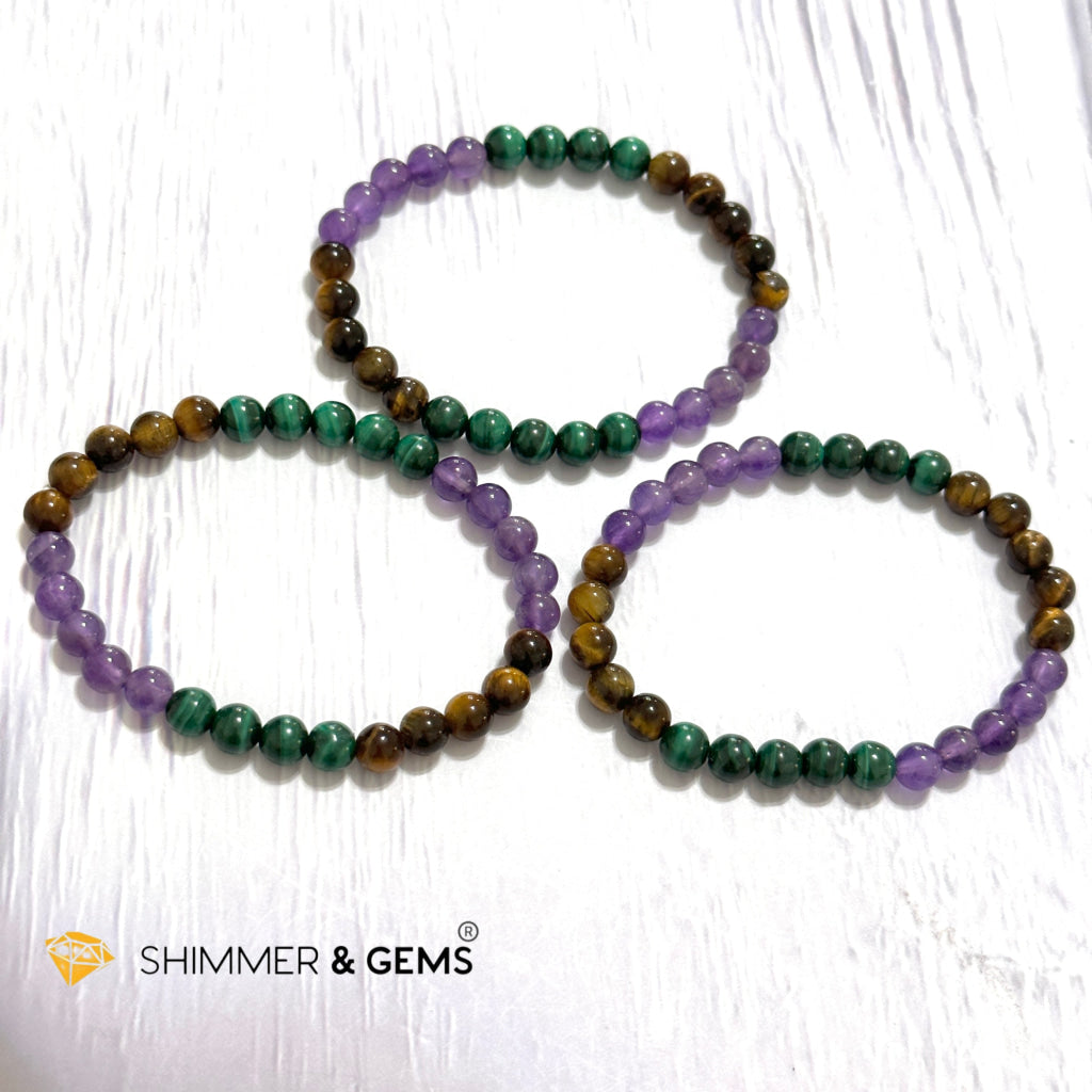 Career & Success Luck Remedy Bracelet 6mm (Amethyst, Tiger’s Eye & Malachite)