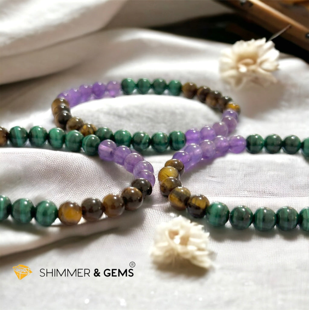 Career & Success Luck Remedy Bracelet 6mm (Amethyst, Tiger’s Eye & Malachite)